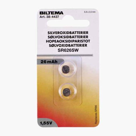 Biltema - SR626SW Sølvoksidbatteri 2 stk - Knappecellebatteri for Klokker, Måleinstrument, Kalkulator