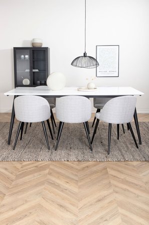 Venture Home - Spisegruppe Jimmy med 6 spisebordsstole Velvet - Hvid - Spisebordssæt 6 personer - Fra Homeroom