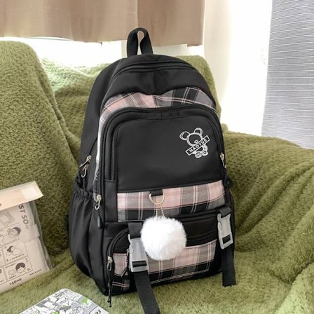 Skolesekk jente videregående skole student rutete høyskole student ny høyskole student produkt stor kapasitet lett ryggsekk kvinnelig-svart