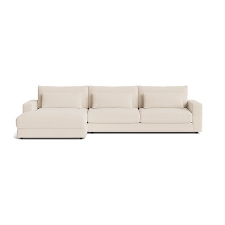 Sevilla chaiselong sofa, venstrevendt - Lincoln Beige - 332x167x85cm - Sofa med ekstra rygpuder & pocket fjedre - Blød/medium komfort - Bred 