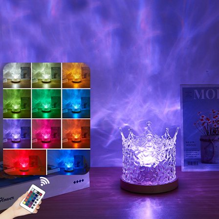 Kristallbordslampa med havsvåg, touch-kontroll, RGB-färgförändrande nattlampa