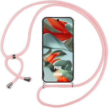 Sladdfodral för Google Pixel 9 Pro, stötsäkert mjukt förstärkt hörn med rosa sladd