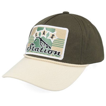 Iconic - Sort adjustable Kasket - Gas Station Sign Golfer Rope Olive/Stone A-frame Adjustable @ Hatstore