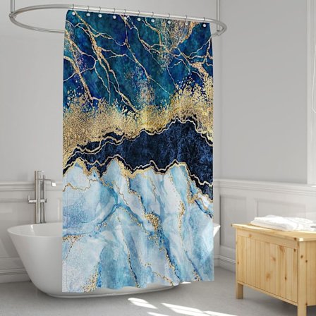 Mögelfri polyesterväv duschdraperi med vattentäta badkarsgardinkrokar 180 x 180 cm lång tvättbar duschdraperi spruckna guldlinjer