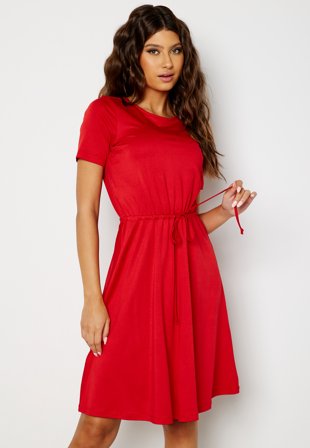 Happy Holly Tova short sleeve drawstring dress Red Klær