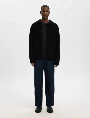 Selected Slhloyd Ls Knit Boucle Polo Cardigan - Black - M