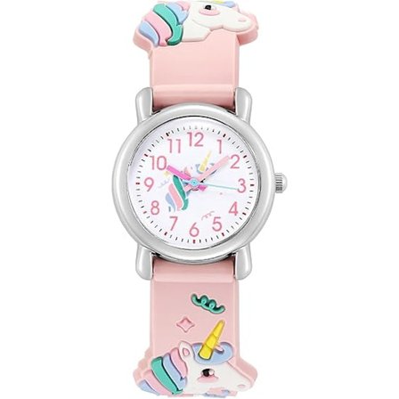 Børneure til piger - Enhjørning - Børns kvartsur - Sødt tegneserielegetøj - Analogt silikonearmbånd - Armbåndsur