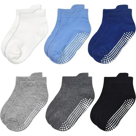 ING 6-par baby strumpor (3-5 år) - Halkfria strumpor - Elastiska ankelstrumpor - Halkfria baby strumpor för pojkar - Sportstrumpor - Mjuka och 