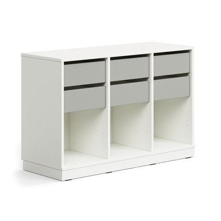 Elevförvaring CASPER, 6 lådor, 3 fack, sockel, vit/grå