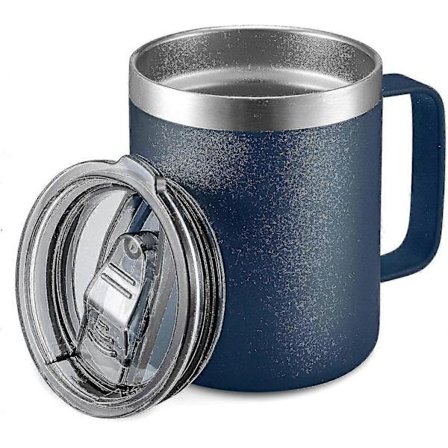12oz Rustfri Stål Isoleret Kaffekrus Med Håndtag, Dobbeltvægget Vakuum Rejsekrus, Tumbler Kop Med Skyde Låg, Blå