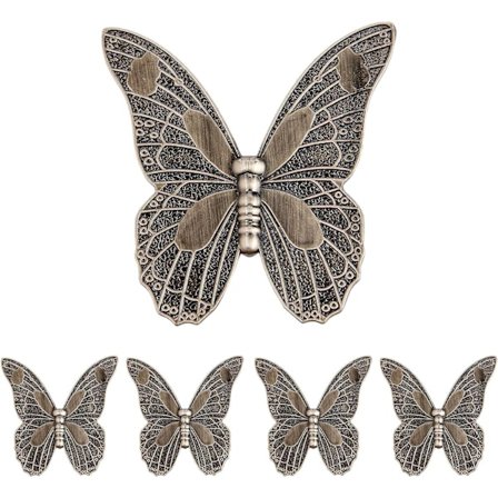 Sett med 5 antikke sommerfuglformede vintage møbelknotter dørhåndtak