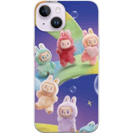 Yhteensopiva Puhelinkuori Apple iPhone 14 La.bubu sateenkaari juliste la.bubu hahmo pupu asu lelut söpö pastelli värikäs anime tyyli suunnittelu taide