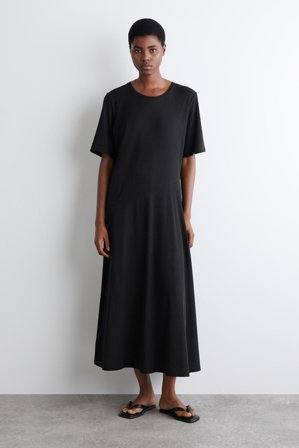 COS Femme Robe Midi Drapée En Coton in Noir