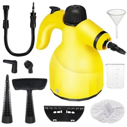 1000W Håndholdt damprenser med 9 tilbehør for fjerning av flekker, fett, bilseter, vinduer, sofa, 350 ml tank