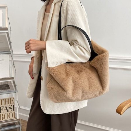 Myk vinterplysjveske for kvinner Faux Fur Stor Tote Bag Mote Pels Skulderveske Høy Kapasitet Kvinnelig Furry Shopper Håndveske[CP]