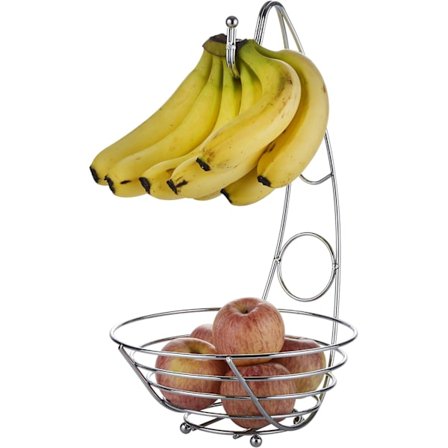 Hedelmäkori Hedelmäkulho banaanikoukulla, 43 cm korkea, lankahedelmäkulho - hopeakromattu viimeistely