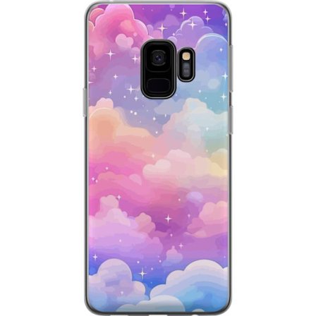 Kompatibelt Mobildeksel til Samsung Galaxy S9 Søt enhjørning med regnbuefarget hår mot en stjernebelagt pastellbakgrunn i kawaii-stil