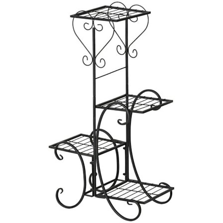 Rootz-kukkateline - Metallinen kukkateline - 4 tasoinen kasvihylly - Kukkatikkaat - Kukkateline sisä- ja ulkokäyttöön - Puutarha - Parveke - Musta - 4