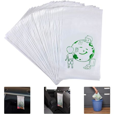 Engangs selvklæbende affaldsposer til bilen, bærbare engangs affaldsposer, lækagesikre opkastposer, hvide tegnefilmsaffaldsposer til biler, køkkener, 