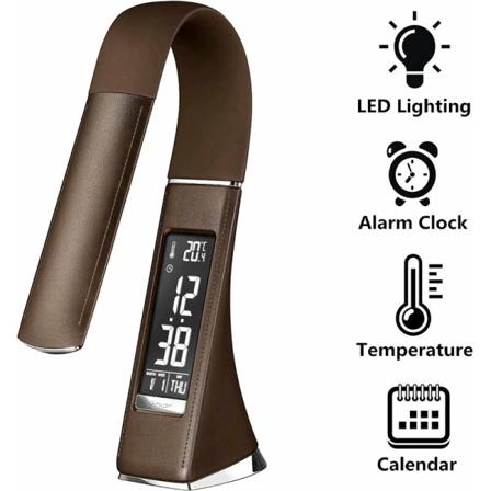 5W LED Øjenbeskyttelse Skrivebordslampe Touch Switch USB Genopladelig Sengelampe med Alarmfunktion 200LM (Brun), Velegnet til