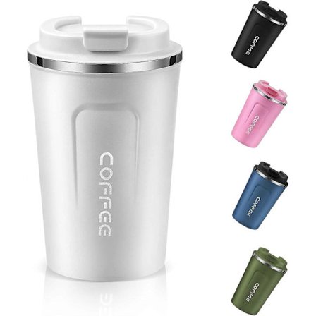 380 ml:n matkamuki tiiviillä kannella, uudelleenkäytettävä eristetty kahvikuppi, kannettava ruostumattomasta teräksestä valmistettu termosmuki (