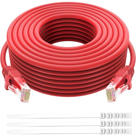 【xj】2025 Seneste Model Cat 6 Ethernet-kabel 30m - Rød, Udendørs & Indendørs Snagless Lang Rund RJ45 Netværkskabel, POE, Blød Fleksibel Gbps Intern