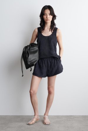 COS Frauen Shorts Aus Veloursleder Mit Elastischem Bund in Grau