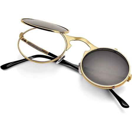 Pyöreät kääntyvät aurinkolasit miehille ja naisille - John Lennon -lasit 90-luvun retro steampunk -tyyli