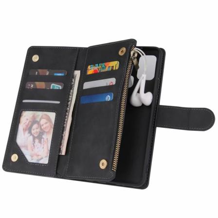 Samsung A21s Multifunktionellt Plånboksfodral Zipper 8-fack Svart