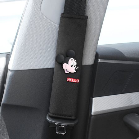 2-pack bilsäkerhetsbältesöverdrag med tecknad filmfigur, Mickey Mouse, för säkerhet och dekoration (svart)
