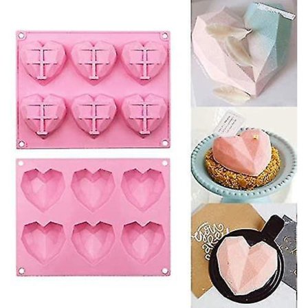 Diamant Chokolade Kage Silikon Hjerteform 3d Bagebakke 2stk