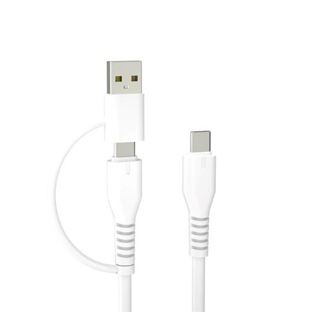 Forever 2-i-1 USB-C-kabel 1,5 m 3 A med USB-A-kontakt – hvit