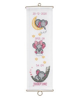 Broderipakke Fødselsveggteppe Elefanter Rosa Rosa - Permin