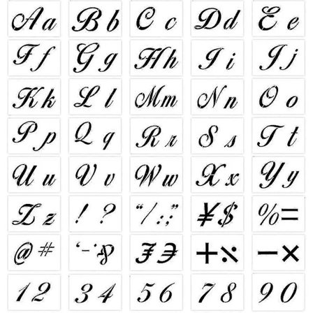 (Pow yeah!) Sett med 40 bokstavssjablonger for maling, gjenbrukbare plastsjablonger med kalligrafisk skrift