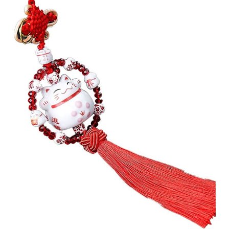 (Rød) Søt lykkekatt keramisk dekorasjon, bilens bakspeil anheng, bilens interiør bakspeil dekorative anheng, egnet for bil soverom og