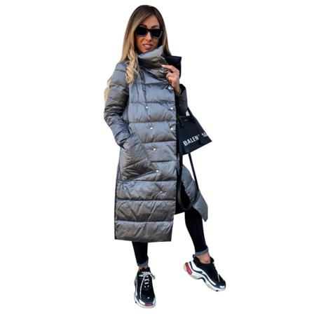 Varm Kvinnor Långärmad Pocket Coat Krage Tjock Shinny Elegant