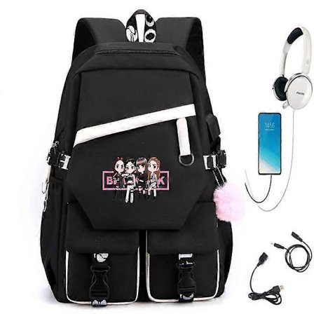 Kpop Ryggsäck Lisa Rose JISOO Jennie Axelväska Messenger Bag Mode USB Laddningsryggsäck_tfrf