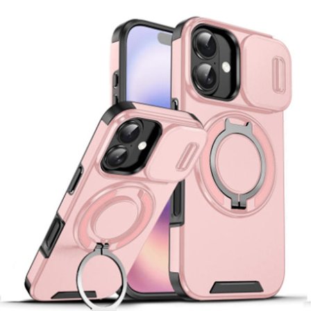 Kompatibel med iPhone 17 telefoncover, skydbart vindue magnetisk beslag, anti-drop beskyttelsescover, anti-slid og anti-fingeraftryk pink