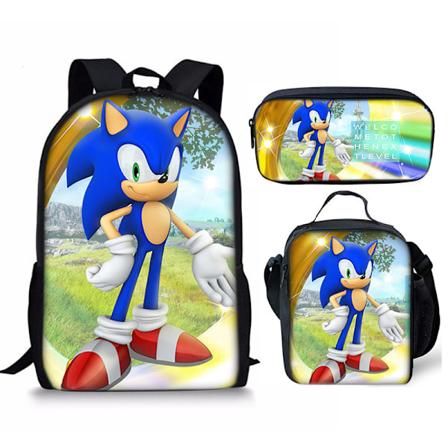 Sonic Skoletaske til børn, madpakke, blyanttaske sæt af tre - høj kvalitet 15