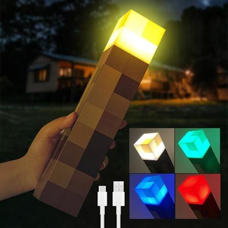 Veggfakkel nattlys, håndverk fakkellampe med 4 farger, LED nattlys, nattbordlampe med USB-oppladbart, 3D-lampe for cosplay leker gaver
