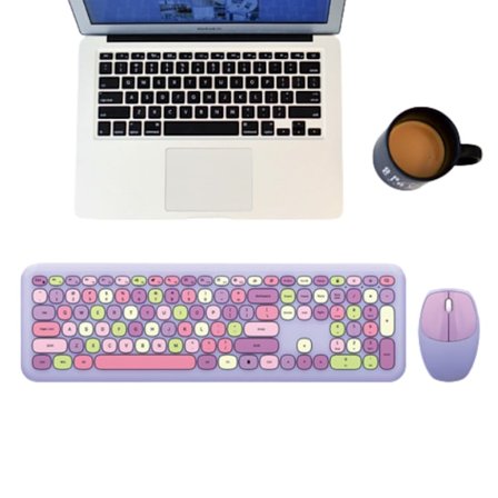 Trådlöst tangentbord och muskombination med färgade knappsatser