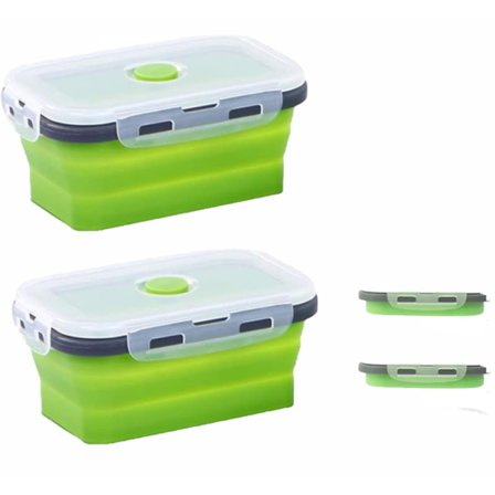 2-pak Sammenklappelige Madopbevaringsbeholdere med Låg - Mikrobølgeovn, Fryser & Opvaskemaskine Sikre Silikonebeholdere med Ventil til Måltider