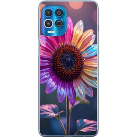 Kompatibelt Mobildeksel til Motorola Edge S Irideserende blomst med glitrende kronblad i rosa lilla og gull mot myk bokeh bakgrunn