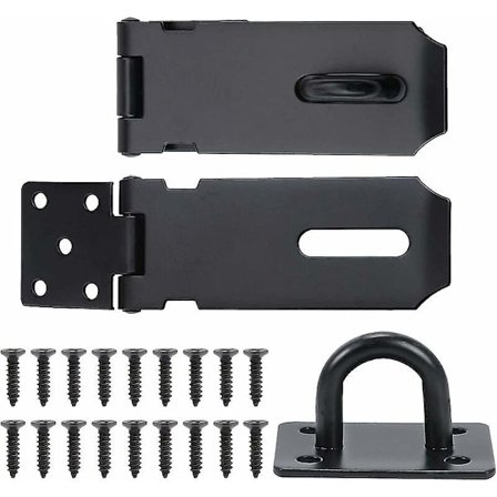 2 stk. Hasp i rustfritt stål, dørhasp med klips, skruer, hengelås, dørstopper, sikkerhetshasp for dør, skap, vindu, skuff, 105 mm, svart