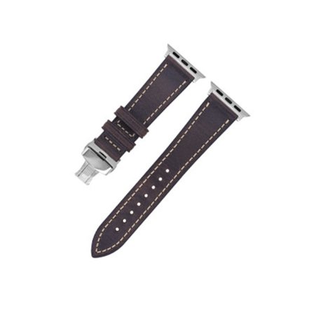 Äkta läderrem för Apple Watch med Silver Butterfly Spänne - (42/44/45/49 mm)