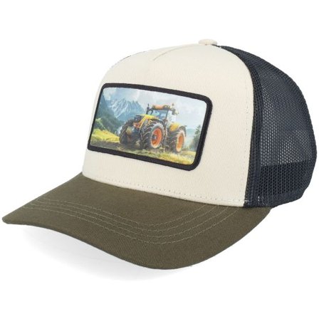 Kiddo Cap - Vit trucker Keps - Kids Yellow Tractor Ivory/Black/Dark Mesh A-Frame Trucker @ Hatstore