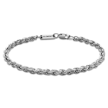 Argentia | 925s | Pulsera de cadena de cuerda de plata de ley chapada en rodio de 4 mm para hombres - Pulseras de acero