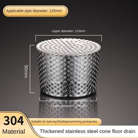 Taket Gulv Sluk Deksel Ytre Side Filter Screen 125MM