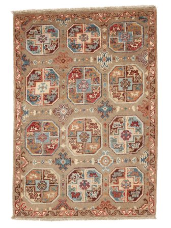 Handknuten Kazak Fine 81X118 Ullmatta Brun/Beige Liten