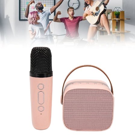 Mini Karaoke Maskin Set Stöd Bluetooth AUX USB Minneskort Bärbar Bluetooth Högtalare med Trådlös Mikrofon Rosa